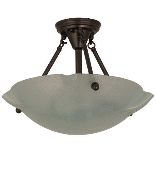 Meyda Lighting Metro 17" 2-Light Oil Rubbed Bronze Semi-flush Mount Light With White Frosted Raindrop Shade Glass