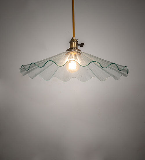 Meyda Lighting Metro 18" Antique Brass Galatia Pendant Light With Clear Scalloped Seeded Shade Glass