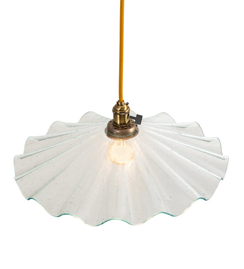 Meyda Lighting Metro 18" Antique Brass Galatia Pendant Light With Clear Scalloped Seeded Shade Glass