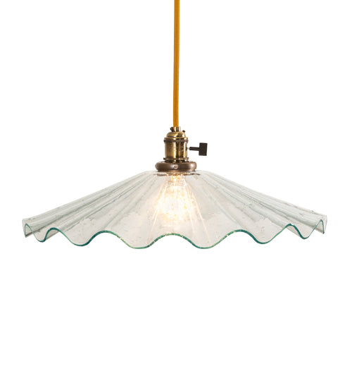 Meyda Lighting Metro 18" Antique Brass Galatia Pendant Light With Clear Scalloped Seeded Shade Glass
