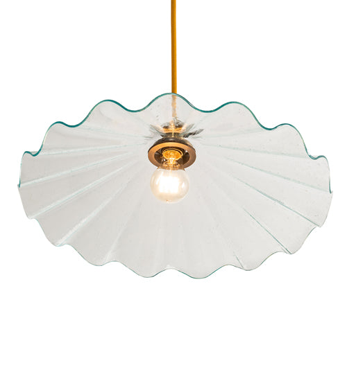 Meyda Lighting Metro 18" Antique Brass Galatia Pendant Light With Clear Scalloped Seeded Shade Glass