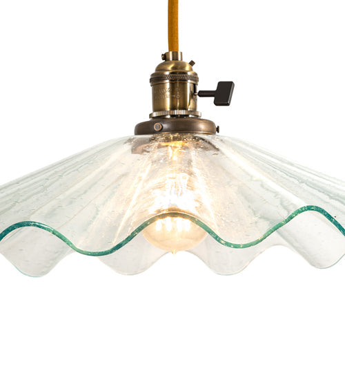 Meyda Lighting Metro 18" Antique Brass Galatia Pendant Light With Clear Scalloped Seeded Shade Glass