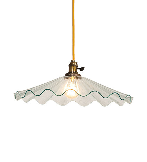 Meyda Lighting Metro 18" Antique Brass Galatia Pendant Light With Clear Scalloped Seeded Shade Glass
