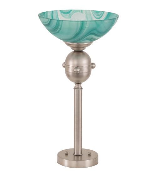 Meyda Lighting Metro 18" Brushed Nickel Mente Swirl Tabletop Torchiere Lamp With Green & White Shade Glass