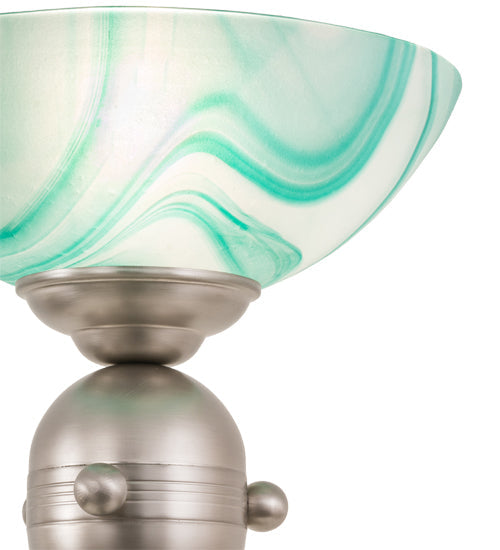 Meyda Lighting Metro 18" Brushed Nickel Mente Swirl Tabletop Torchiere Lamp With Green & White Shade Glass