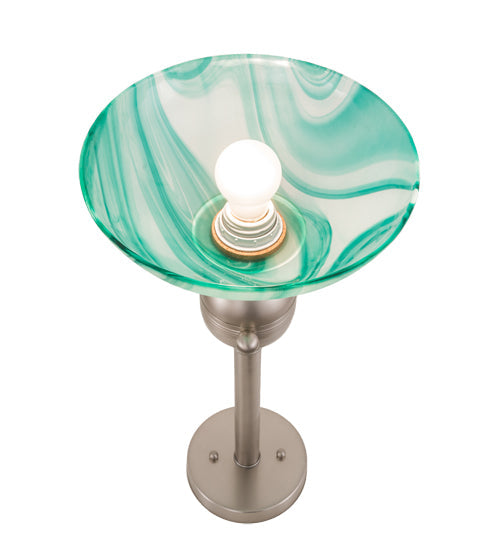 Meyda Lighting Metro 18" Brushed Nickel Mente Swirl Tabletop Torchiere Lamp With Green & White Shade Glass