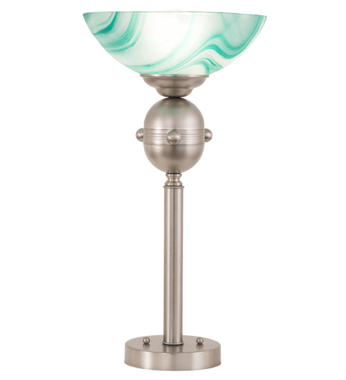 Meyda Lighting Metro 18" Brushed Nickel Mente Swirl Tabletop Torchiere Lamp With Green & White Shade Glass