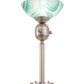 Meyda Lighting Metro 18" Brushed Nickel Mente Swirl Tabletop Torchiere Lamp With Green & White Shade Glass