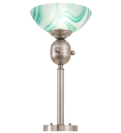 Meyda Lighting Metro 18" Brushed Nickel Mente Swirl Tabletop Torchiere Lamp With Green & White Shade Glass