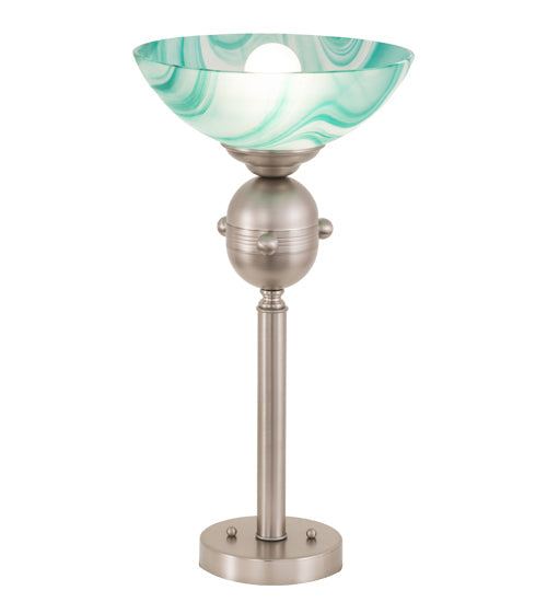 Meyda Lighting Metro 18" Brushed Nickel Mente Swirl Tabletop Torchiere Lamp With Green & White Shade Glass