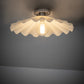 Meyda Lighting Metro 18" Brushed Nickel Scalloped Flush Mount Light With Beige Almond Shade Glass