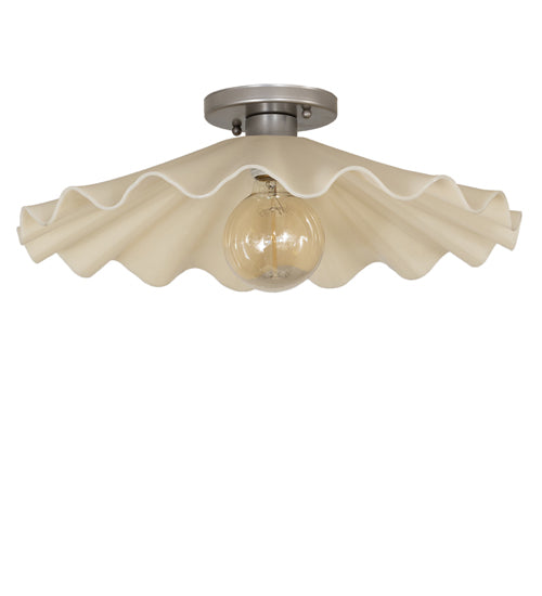 Meyda Lighting Metro 18" Brushed Nickel Scalloped Flush Mount Light With Beige Almond Shade Glass