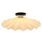 Meyda Lighting Metro 18" Brushed Nickel Scalloped Flush Mount Light With Beige Almond Shade Glass