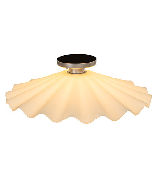 Meyda Lighting Metro 18" Brushed Nickel Scalloped Flush Mount Light With Beige Almond Shade Glass