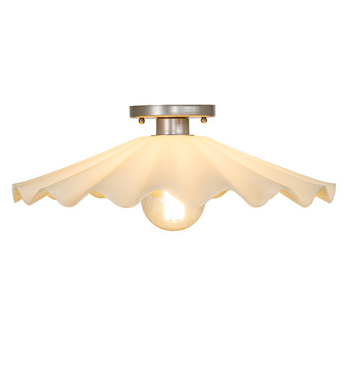 Meyda Lighting Metro 18" Brushed Nickel Scalloped Flush Mount Light With Beige Almond Shade Glass