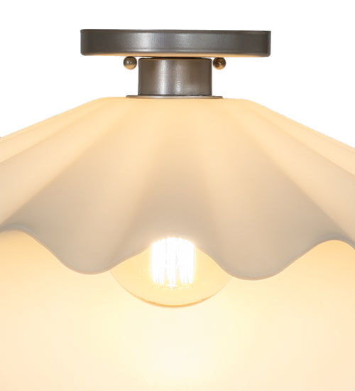 Meyda Lighting Metro 18" Brushed Nickel Scalloped Flush Mount Light With Beige Almond Shade Glass