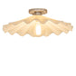 Meyda Lighting Metro 18" Brushed Nickel Scalloped Flush Mount Light With Beige Almond Shade Glass