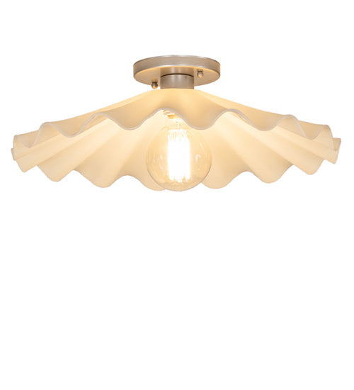 Meyda Lighting Metro 18" Brushed Nickel Scalloped Flush Mount Light With Beige Almond Shade Glass