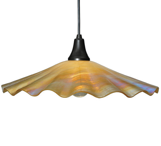 Meyda Lighting Metro 18" Craftsman Brown Galatia Pendant Light With Beige Scalloped Iridescent Shade Glass