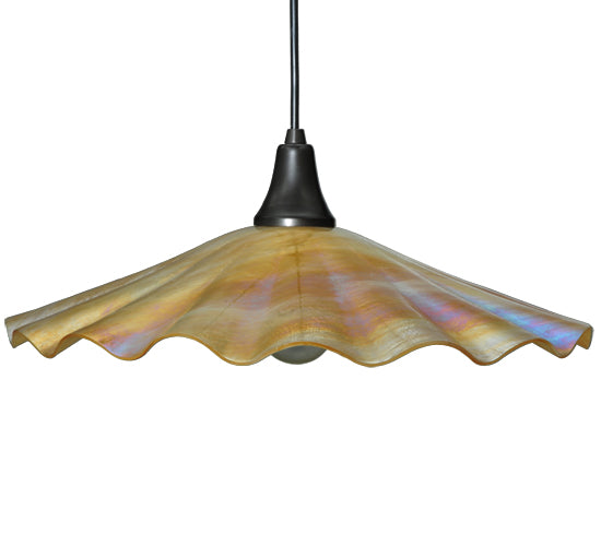 Meyda Lighting Metro 18" Craftsman Brown Galatia Pendant Light With Beige Scalloped Iridescent Shade Glass