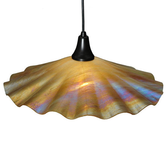 Meyda Lighting Metro 18" Craftsman Brown Galatia Pendant Light With Beige Scalloped Iridescent Shade Glass