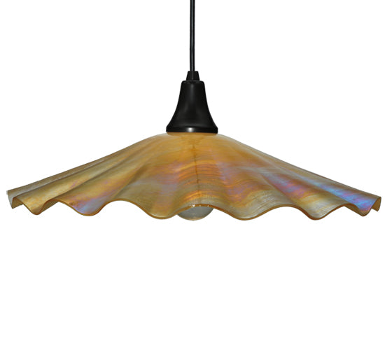 Meyda Lighting Metro 18" Craftsman Brown Galatia Pendant Light With Beige Scalloped Iridescent Shade Glass