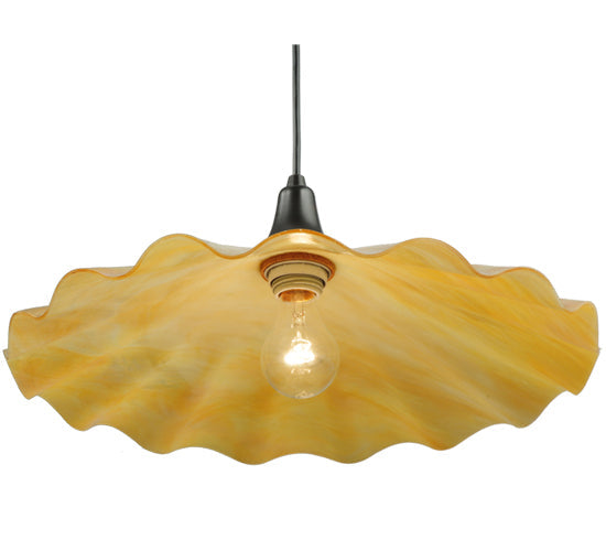 Meyda Lighting Metro 18" Craftsman Brown Galatia Pendant Light With Beige Scalloped Iridescent Shade Glass