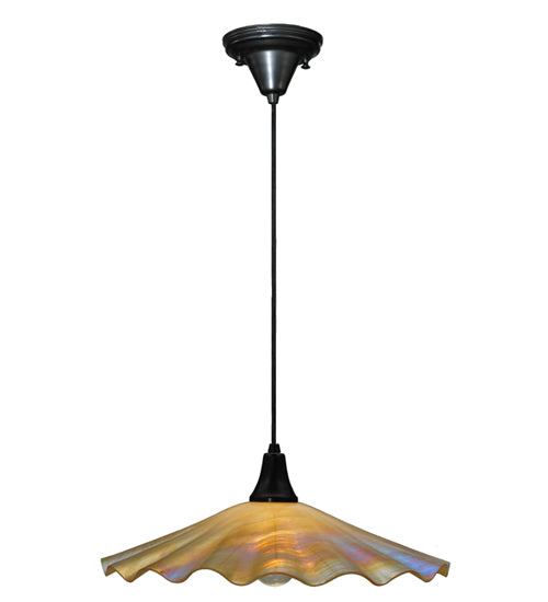 Meyda Lighting Metro 18" Craftsman Brown Galatia Pendant Light With Beige Scalloped Iridescent Shade Glass
