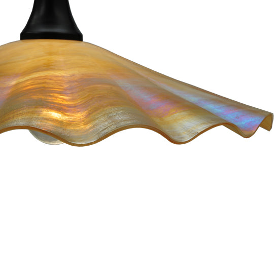 Meyda Lighting Metro 18" Craftsman Brown Galatia Pendant Light With Beige Scalloped Iridescent Shade Glass