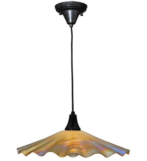 Meyda Lighting Metro 18" Craftsman Brown Galatia Pendant Light With Beige Scalloped Iridescent Shade Glass