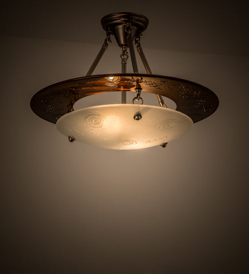 Meyda Lighting Metro 21" 2-Light Nickel & Transparent Copper Super Nova Semi-flush Mount Light With Clear Frosted Shade Glass