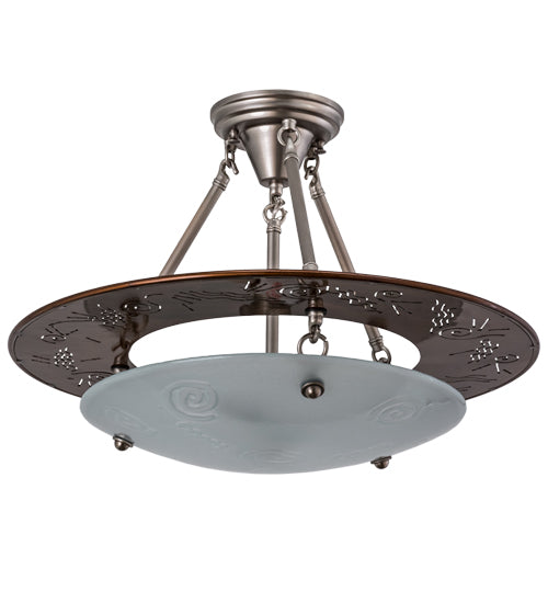 Meyda Lighting Metro 21" 2-Light Nickel & Transparent Copper Super Nova Semi-flush Mount Light With Clear Frosted Shade Glass
