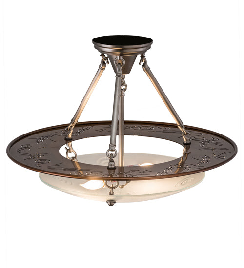 Meyda Lighting Metro 21" 2-Light Nickel & Transparent Copper Super Nova Semi-flush Mount Light With Clear Frosted Shade Glass