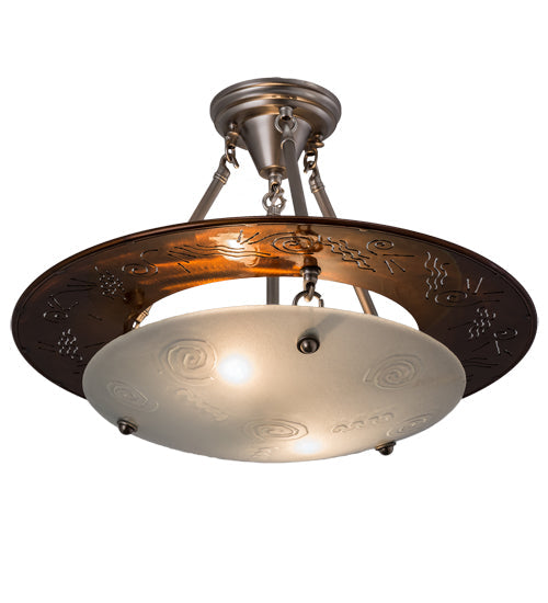 Meyda Lighting Metro 21" 2-Light Nickel & Transparent Copper Super Nova Semi-flush Mount Light With Clear Frosted Shade Glass