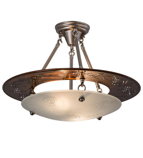 Meyda Lighting Metro 21" 2-Light Nickel & Transparent Copper Super Nova Semi-flush Mount Light With Clear Frosted Shade Glass