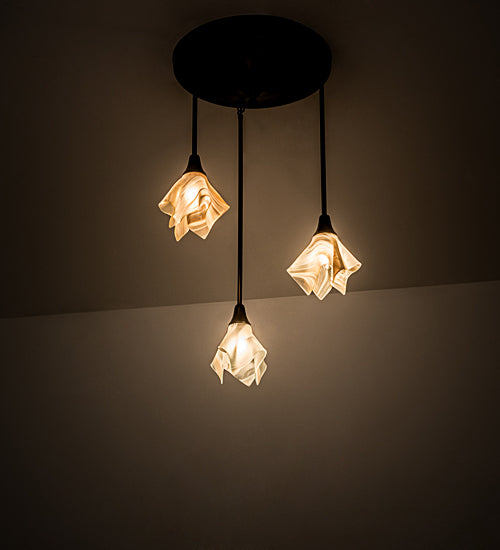 Meyda Lighting Metro 24" 3-Light Craftsman Brown Cascading Pendant Light With Peach Swirl Shade Glass