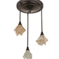 Meyda Lighting Metro 24" 3-Light Craftsman Brown Cascading Pendant Light With Peach Swirl Shade Glass