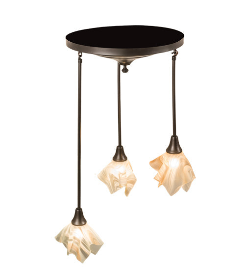 Meyda Lighting Metro 24" 3-Light Craftsman Brown Cascading Pendant Light With Peach Swirl Shade Glass