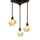 Meyda Lighting Metro 24" 3-Light Craftsman Brown Cascading Pendant Light With Peach Swirl Shade Glass