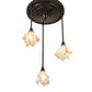 Meyda Lighting Metro 24" 3-Light Craftsman Brown Cascading Pendant Light With Peach Swirl Shade Glass