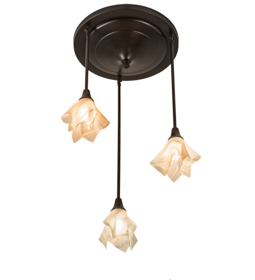 Meyda Lighting Metro 24" 3-Light Craftsman Brown Cascading Pendant Light With Peach Swirl Shade Glass