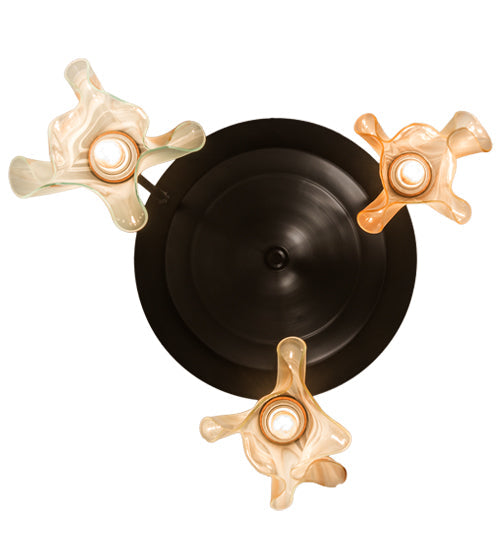 Meyda Lighting Metro 24" 3-Light Craftsman Brown Cascading Pendant Light With Peach Swirl Shade Glass