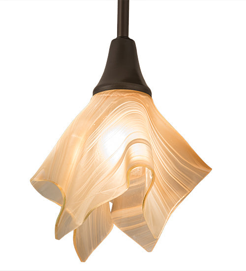 Meyda Lighting Metro 24" 3-Light Craftsman Brown Cascading Pendant Light With Peach Swirl Shade Glass