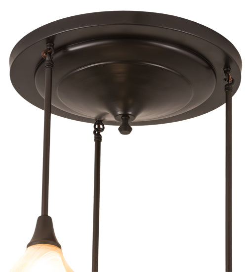 Meyda Lighting Metro 24" 3-Light Craftsman Brown Cascading Pendant Light With Peach Swirl Shade Glass