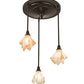 Meyda Lighting Metro 24" 3-Light Craftsman Brown Cascading Pendant Light With Peach Swirl Shade Glass