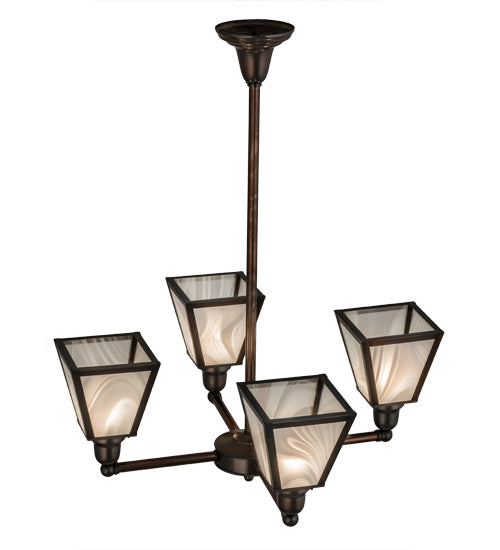 Meyda Lighting Metro 27" 4-Light Weathered Antique Brass Chandelier With White Baroque Shade Glass