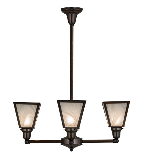 Meyda Lighting Metro 27" 4-Light Weathered Antique Brass Chandelier With White Baroque Shade Glass
