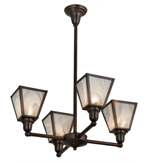 Meyda Lighting Metro 27" 4-Light Weathered Antique Brass Chandelier With White Baroque Shade Glass