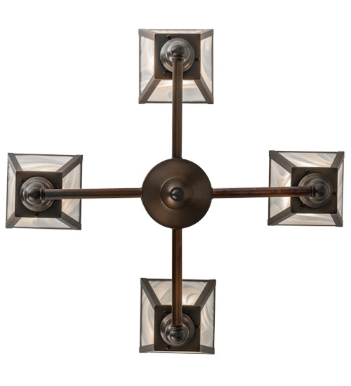 Meyda Lighting Metro 27" 4-Light Weathered Antique Brass Chandelier With White Baroque Shade Glass