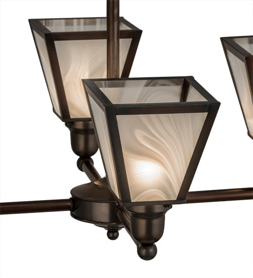 Meyda Lighting Metro 27" 4-Light Weathered Antique Brass Chandelier With White Baroque Shade Glass